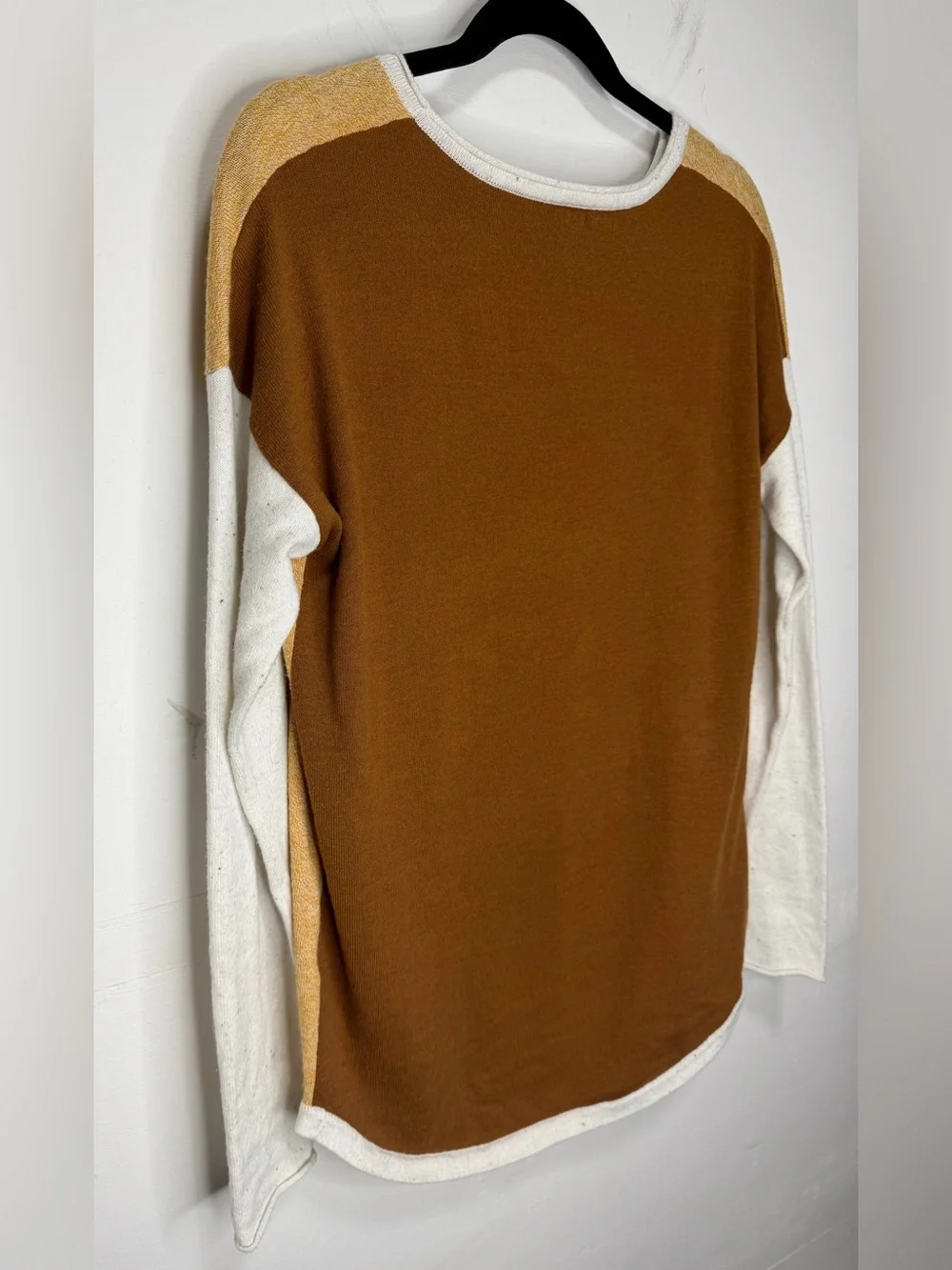 Smartwool Wool Blend Color Block Crew Neck Sweater Mustard Cream Women's Medium